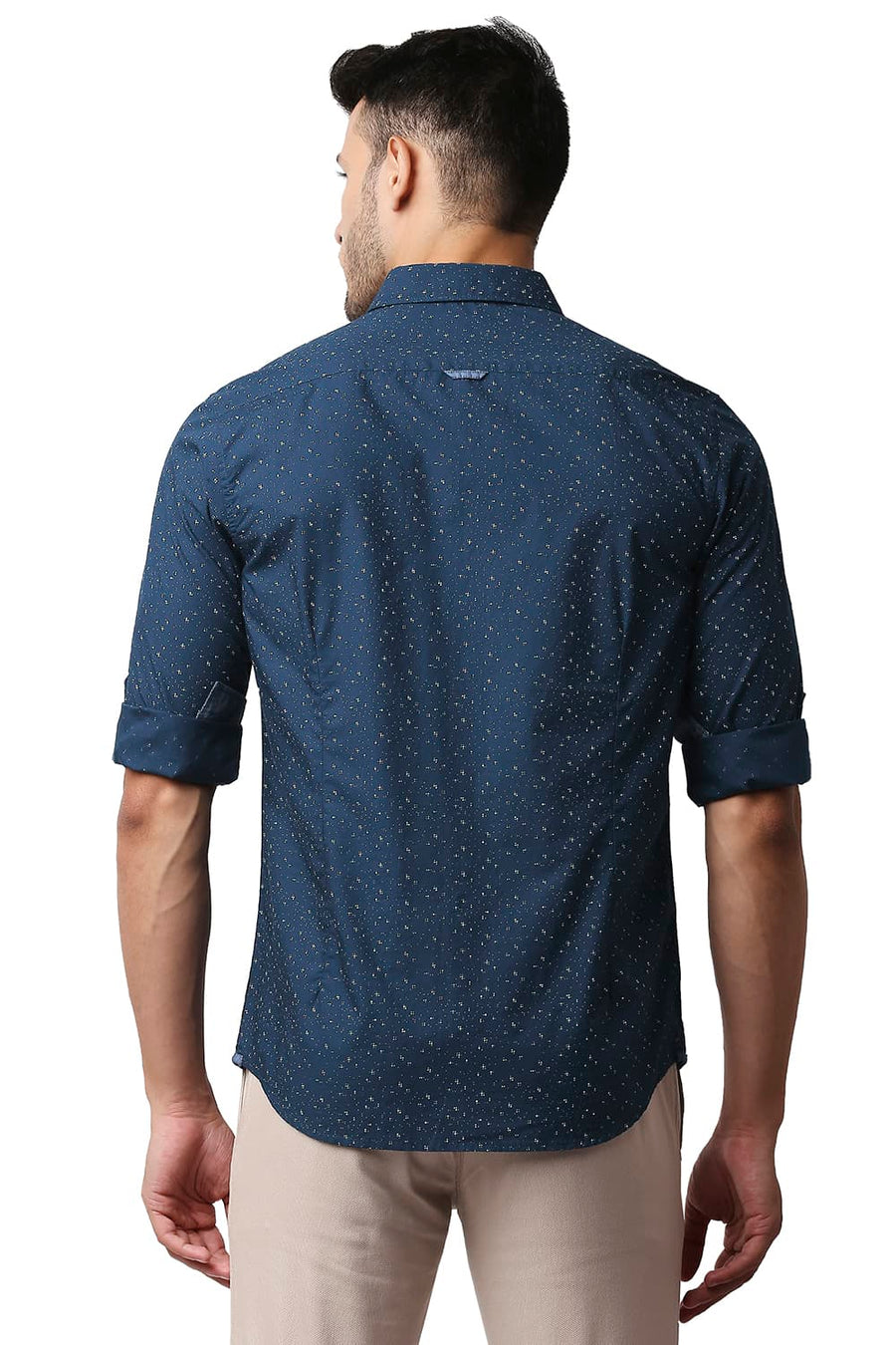 BASICS SLIM FIT NAVY WING POPLIN PRINTED SHIRT