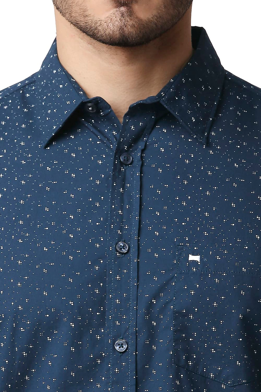 BASICS SLIM FIT NAVY WING POPLIN PRINTED SHIRT