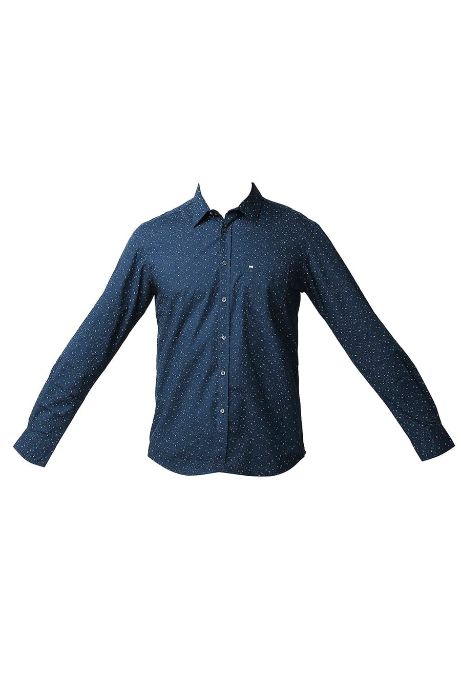 BASICS SLIM FIT NAVY WING POPLIN PRINTED SHIRT