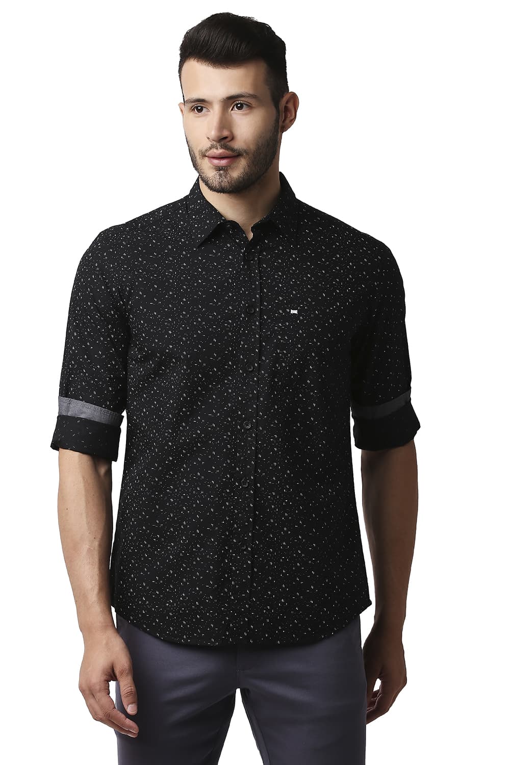 BASICS SLIM FIT POPLIN PRINTED SHIRT