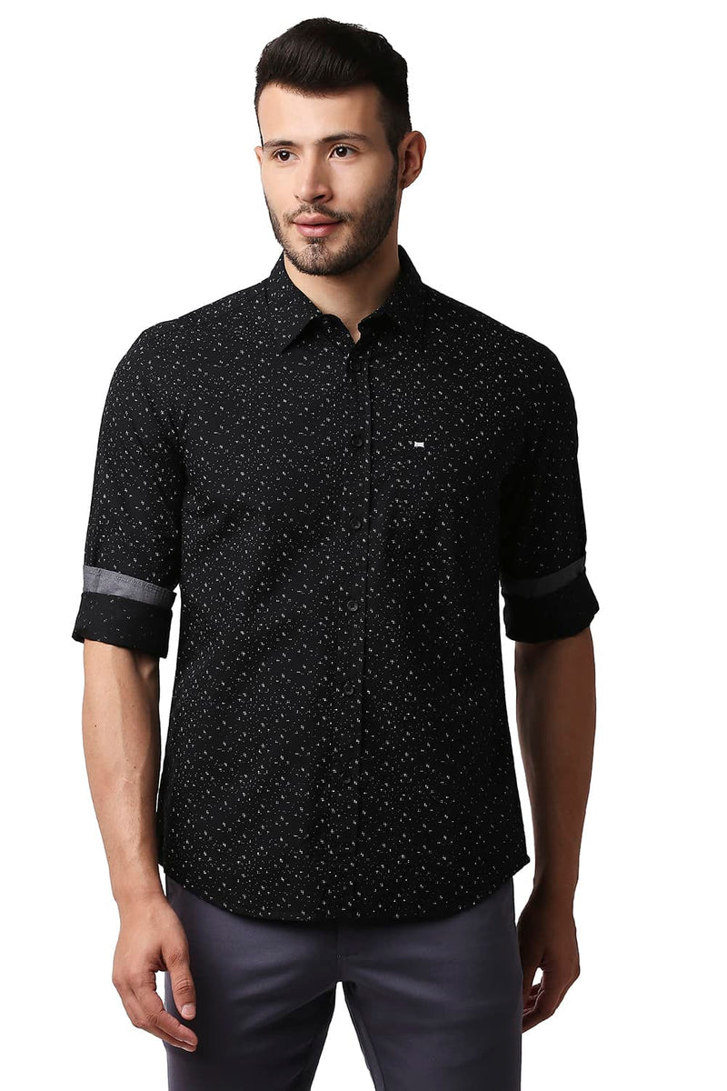 BASICS SLIM FIT POPLIN PRINTED SHIRT