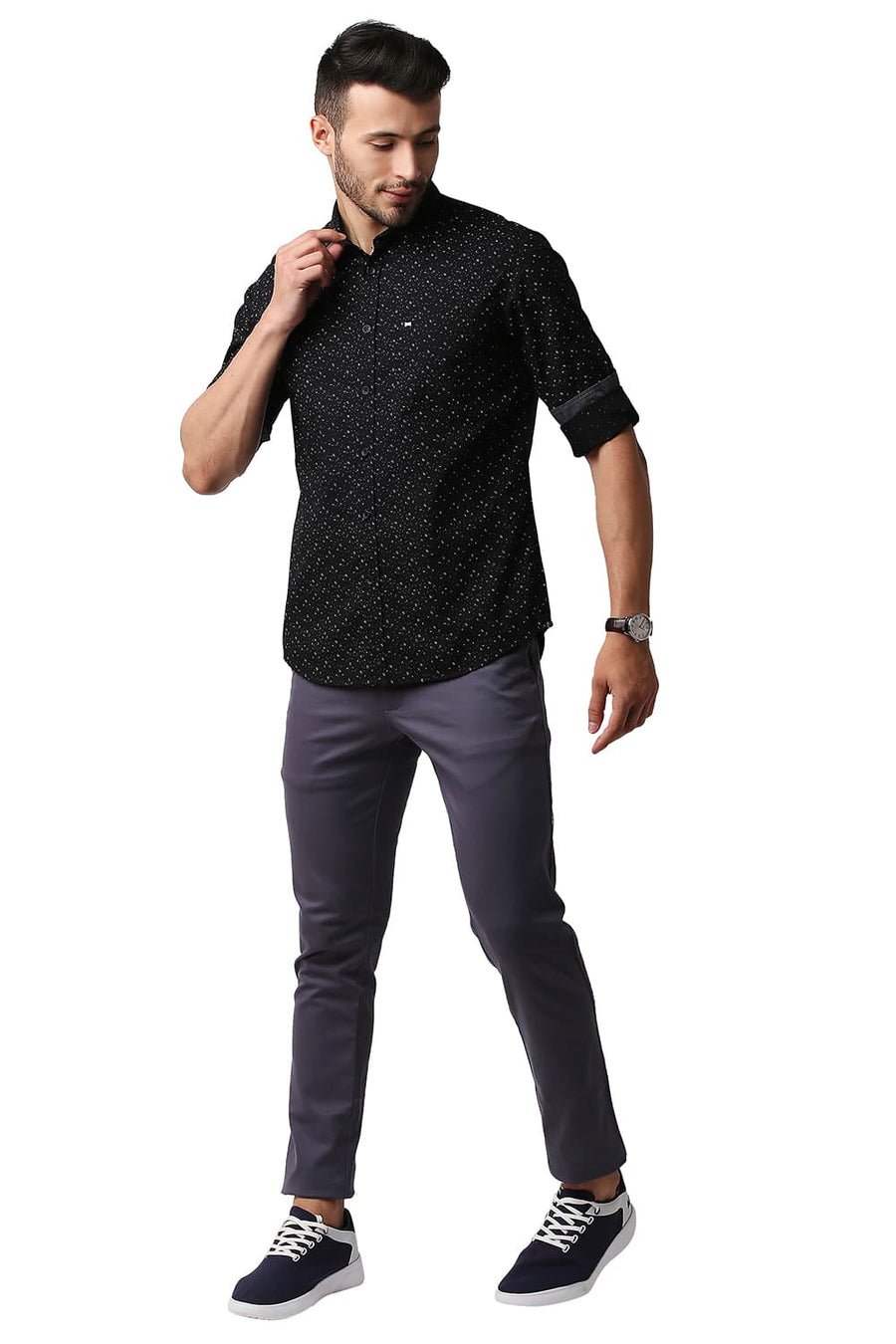 BASICS SLIM FIT STARRY NIGHT POPLIN PRINTED SHIRT