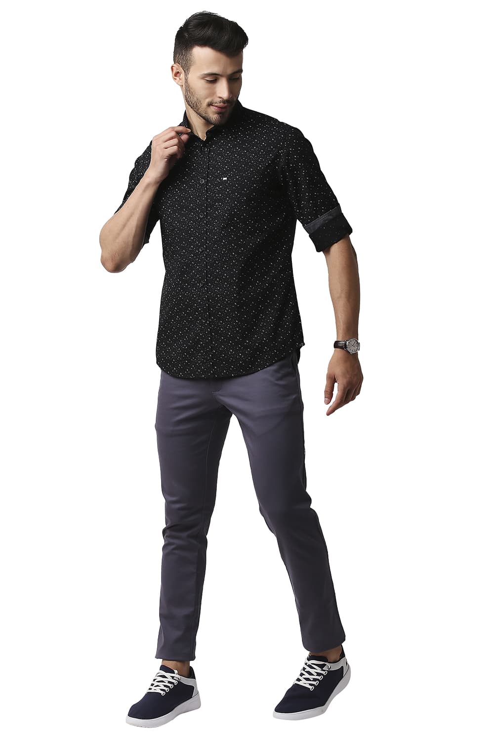 BASICS SLIM FIT POPLIN PRINTED SHIRT