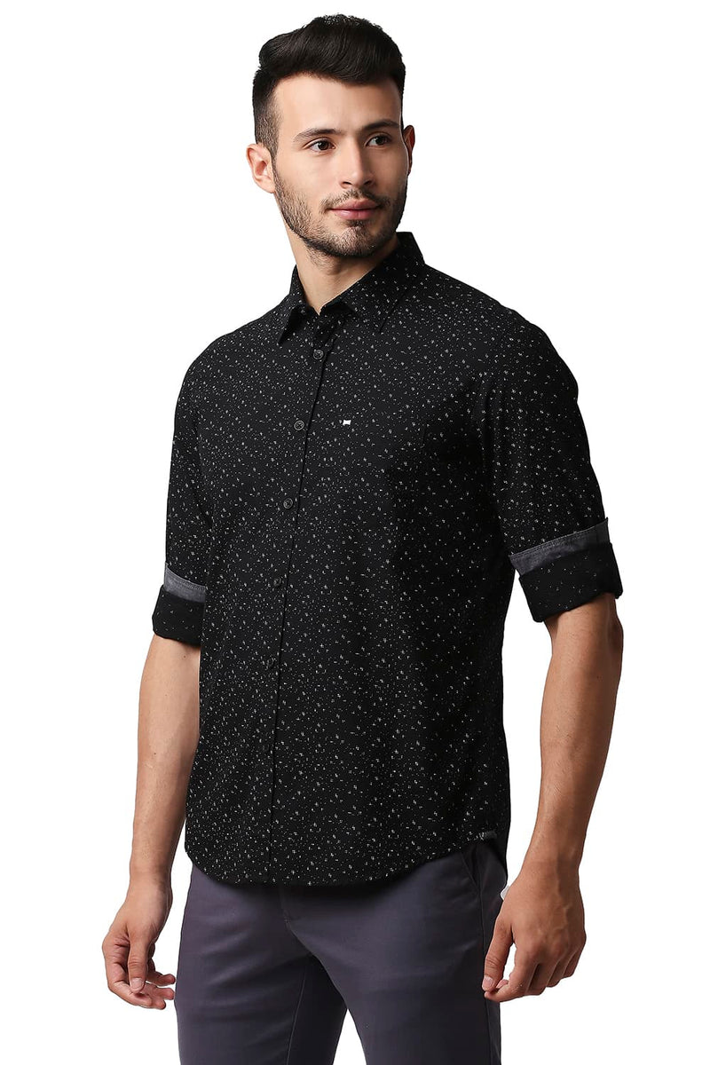 BASICS SLIM FIT POPLIN PRINTED SHIRT