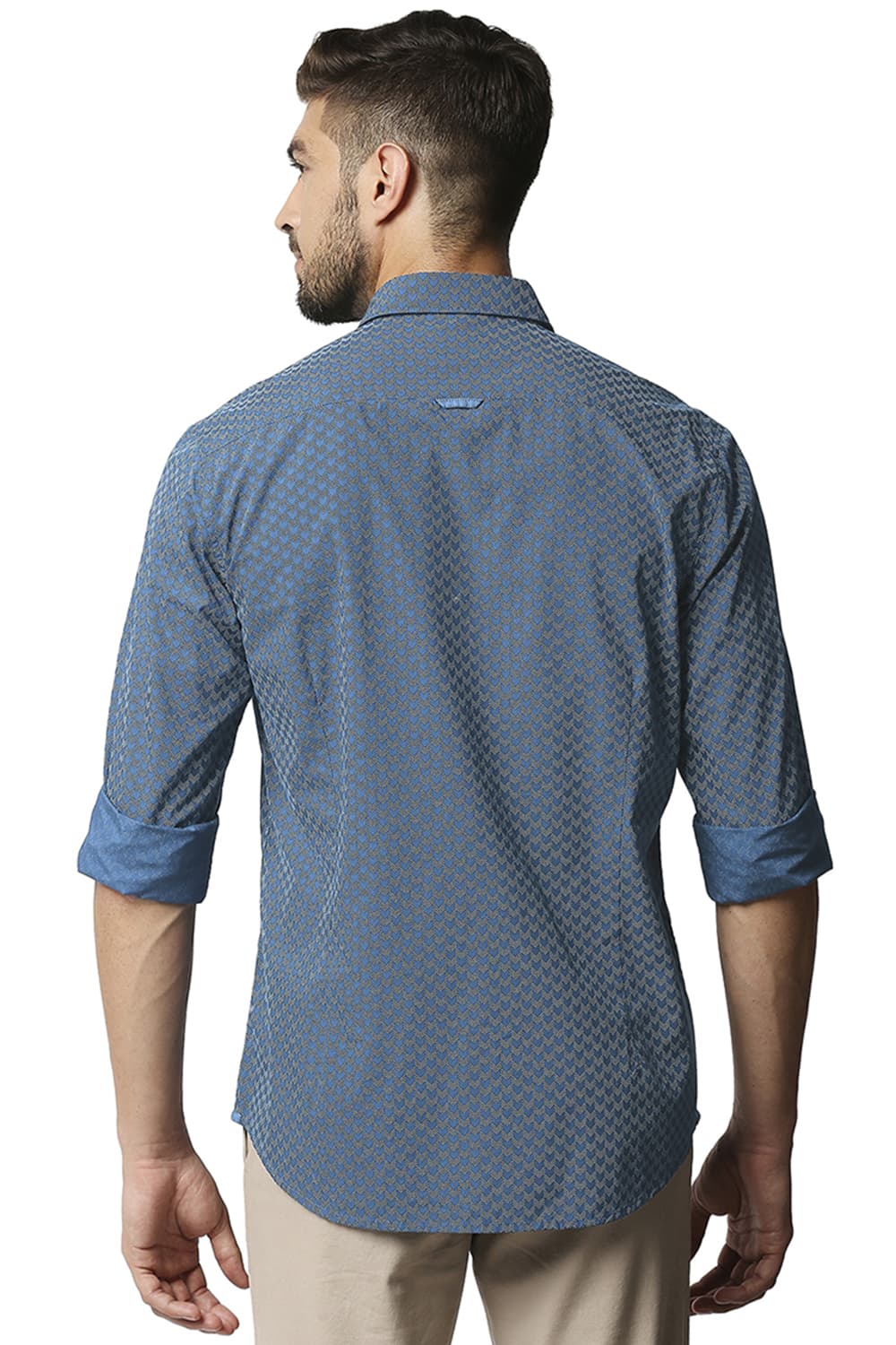 BASICS SLIM FIT POPLIN PRINTED SHIRT