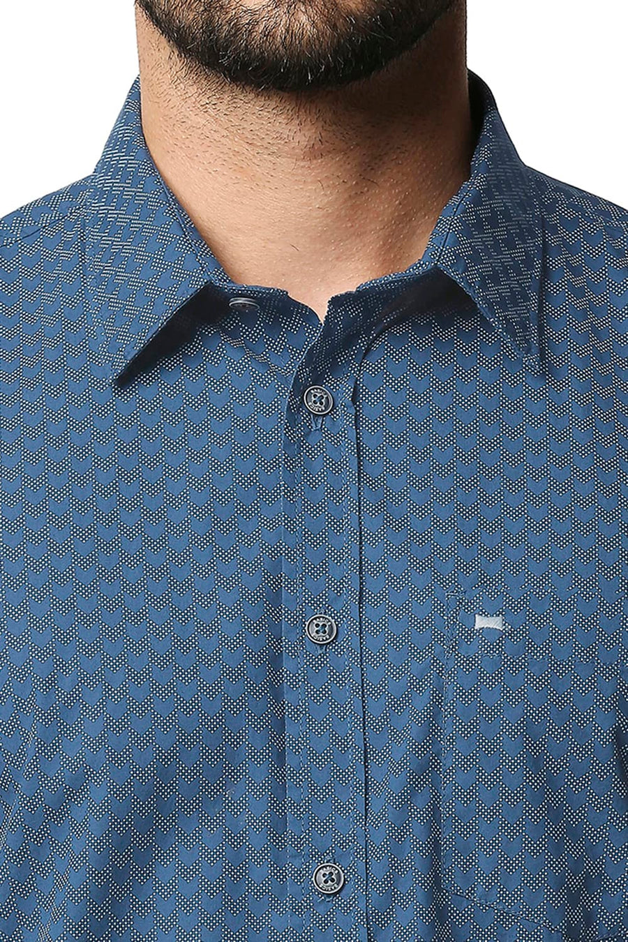 BASICS SLIM FIT MOROCCAN BLUE POPLIN PRINTED SHIRT