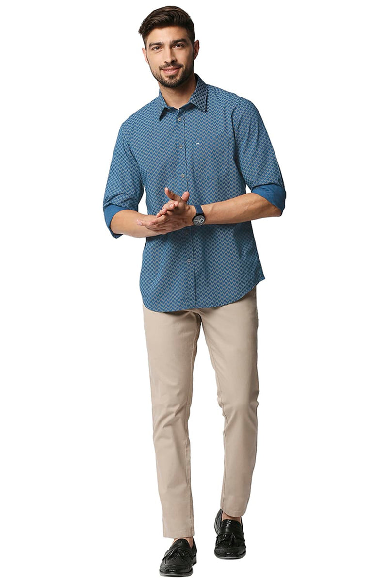 BASICS SLIM FIT POPLIN PRINTED SHIRT