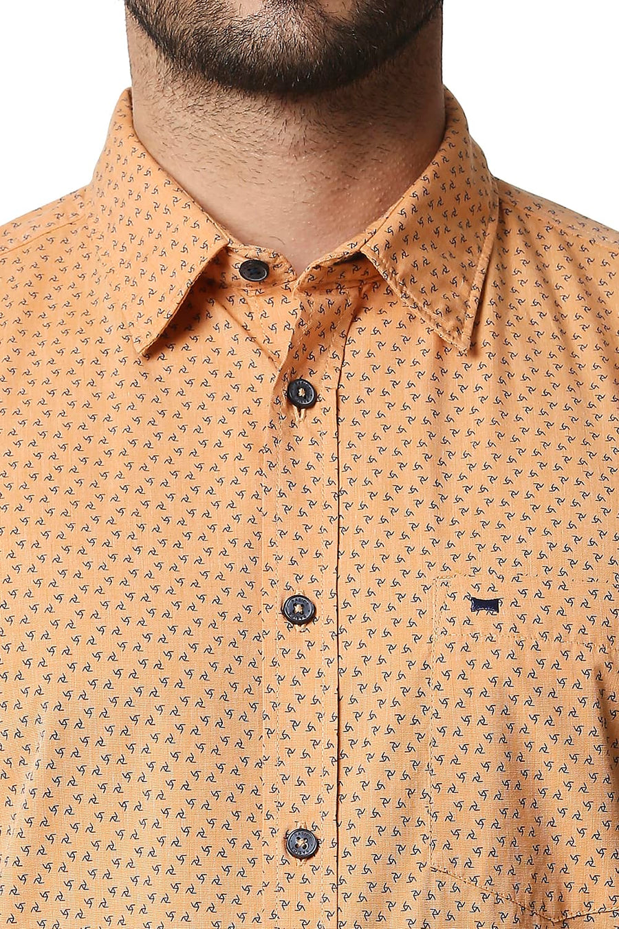 BASICS SLIM FIT MOCK ORANGE FIL-A-FIL PRINTED SHIRT