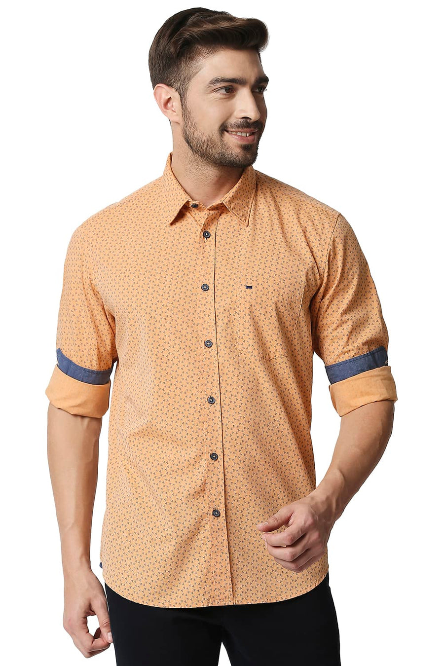 BASICS SLIM FIT MOCK ORANGE FIL-A-FIL PRINTED SHIRT