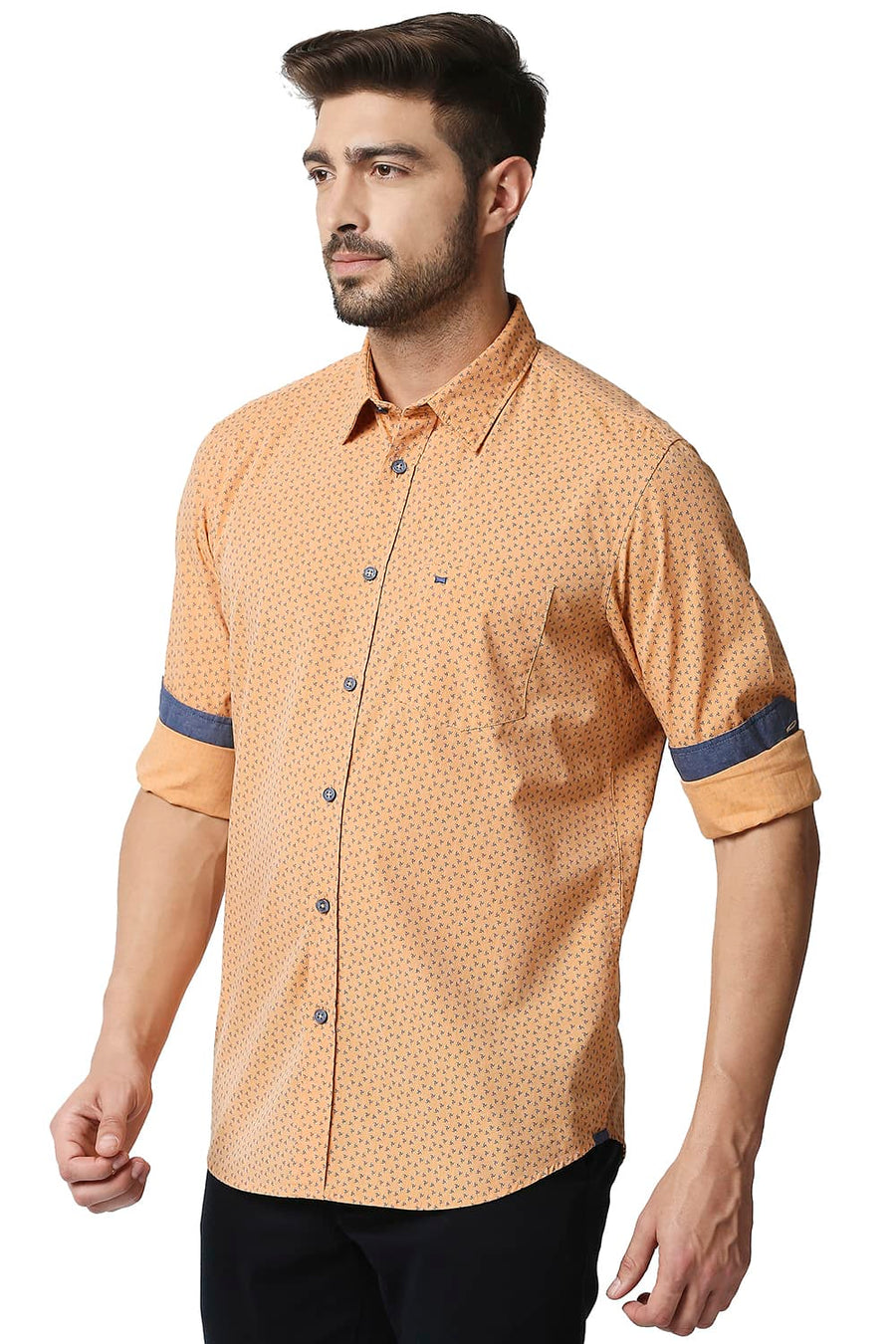 BASICS SLIM FIT MOCK ORANGE FIL-A-FIL PRINTED SHIRT