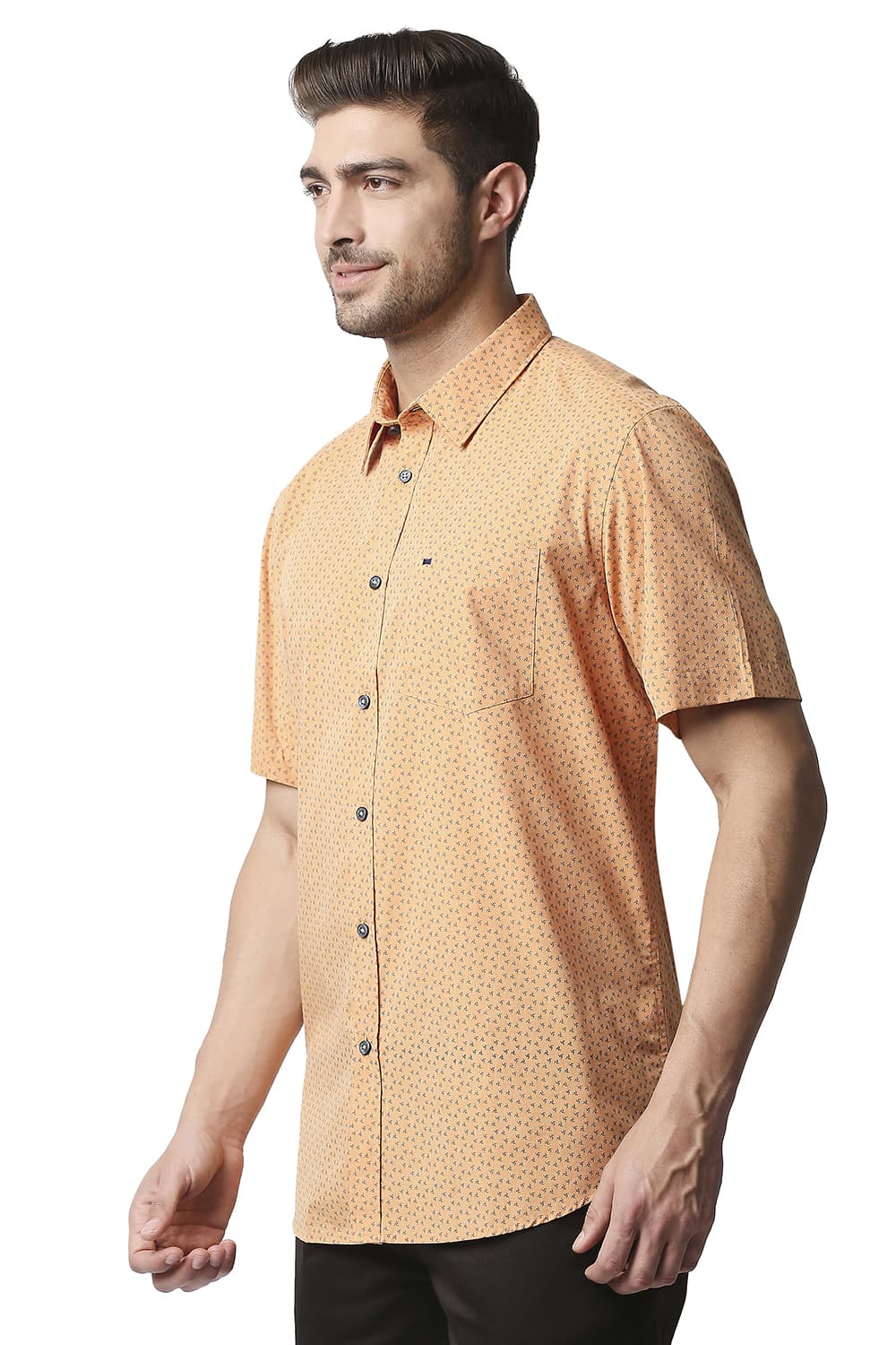 BASICS SLIM FIT FIL-A-FIL PRINTED HALFSLEEVES SHIRT