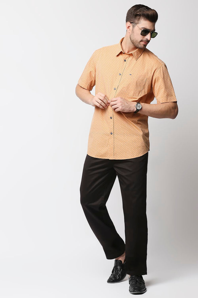 Slim Fit Fil-a-fil Printed Halfsleeves Shirt