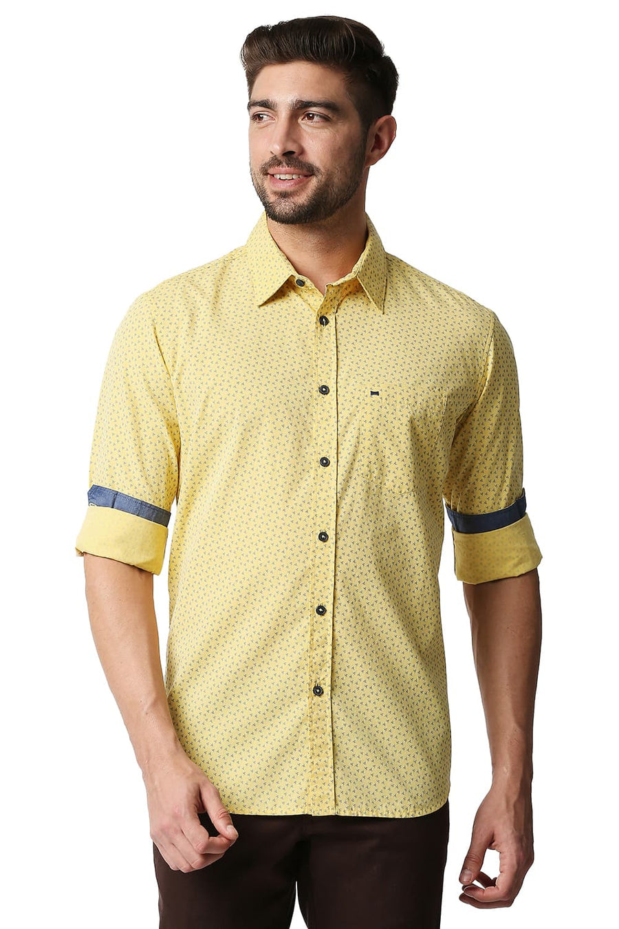 BASICS SLIM FIT SNAP DRAGON YELLOW FIL-A-FIL PRINTED SHIRT
