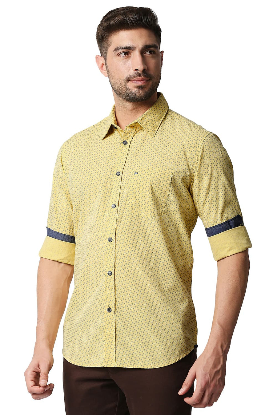 BASICS SLIM FIT SNAP DRAGON YELLOW FIL-A-FIL PRINTED SHIRT