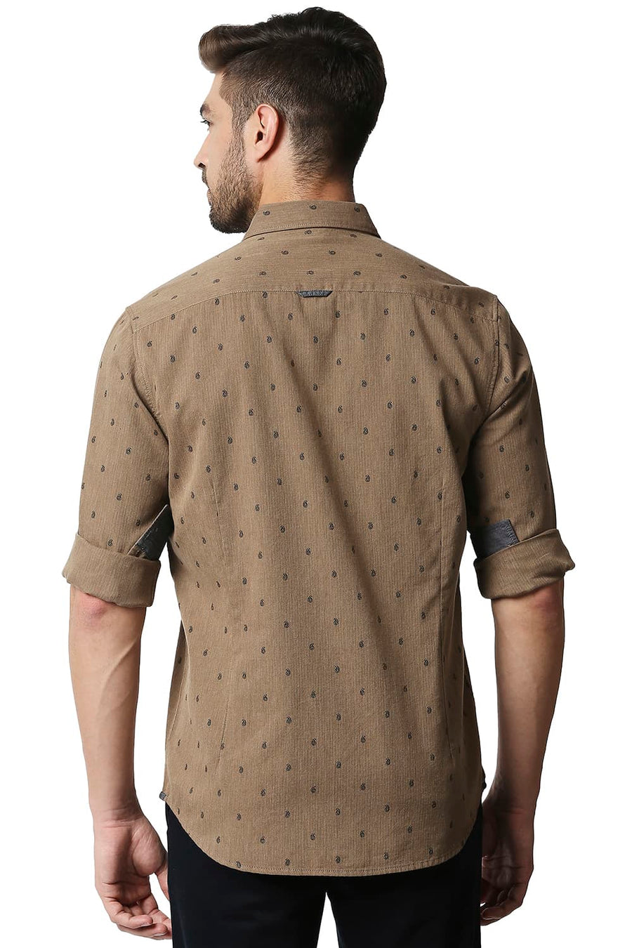 BASICS SLIM FIT TOASTED BROWN MELANGE PRINTED SHIRT