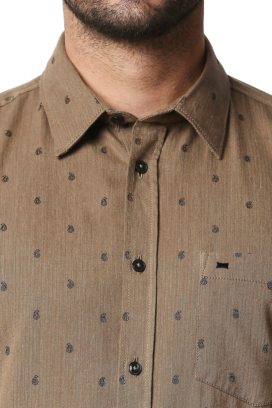 BASICS SLIM FIT TOASTED BROWN MELANGE PRINTED SHIRT