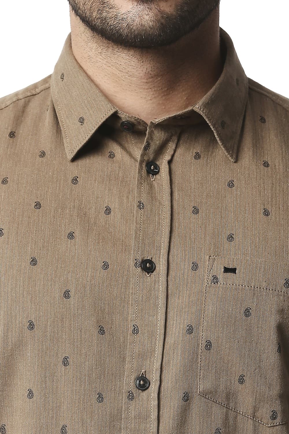 BASICS SLIM FIT MELANGE PRINTED HALFSLEEVES SHIRT