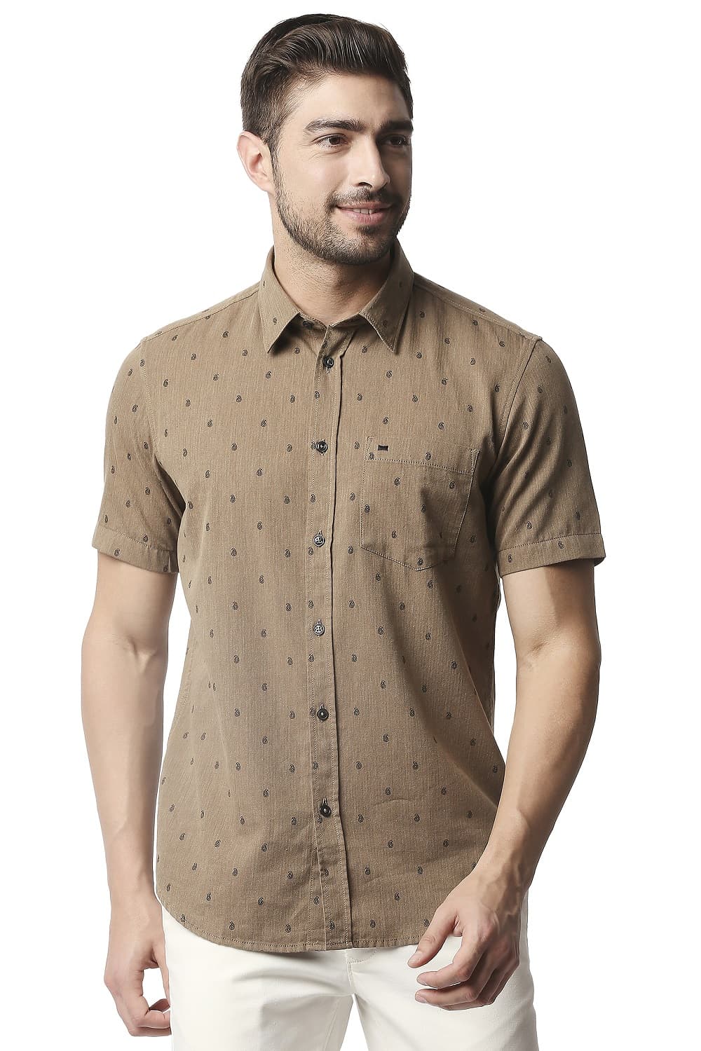 BASICS SLIM FIT MELANGE PRINTED SHIRT