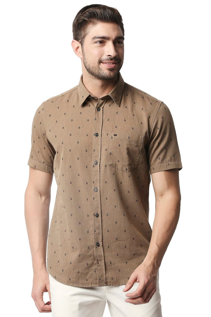 BASICS SLIM FIT MELANGE PRINTED SHIRT