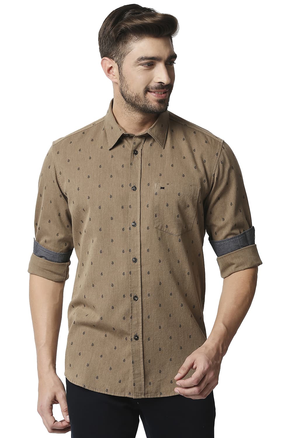 BASICS SLIM FIT MELANGE PRINTED SHIRT