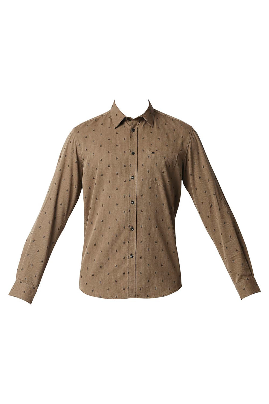 BASICS SLIM FIT TOASTED BROWN MELANGE PRINTED SHIRT