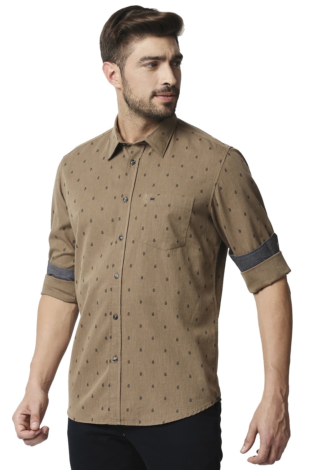 BASICS SLIM FIT MELANGE PRINTED SHIRT