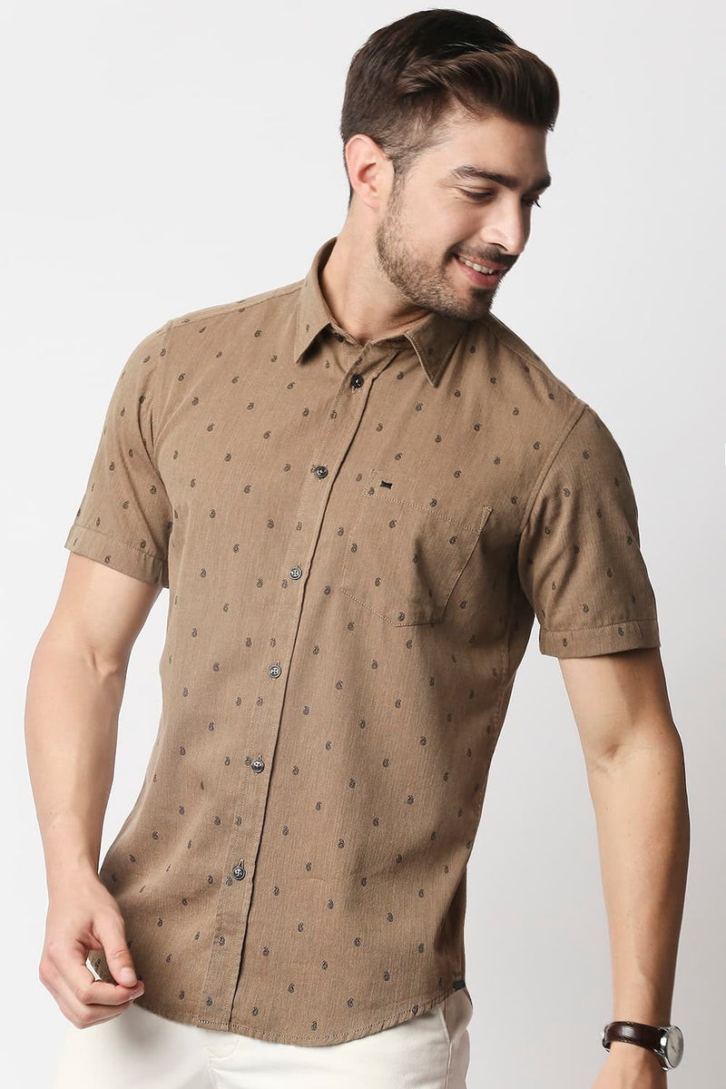 Slim Fit Melange Printed Halfsleeves Shirt