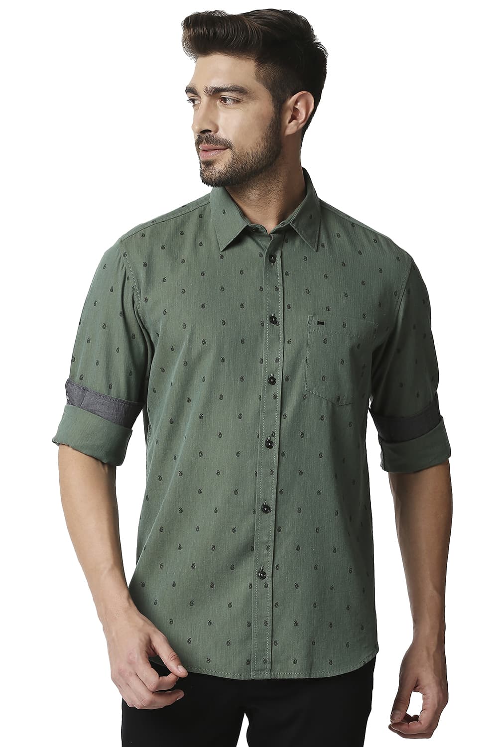 BASICS SLIM FIT MELANGE PRINTED SHIRT