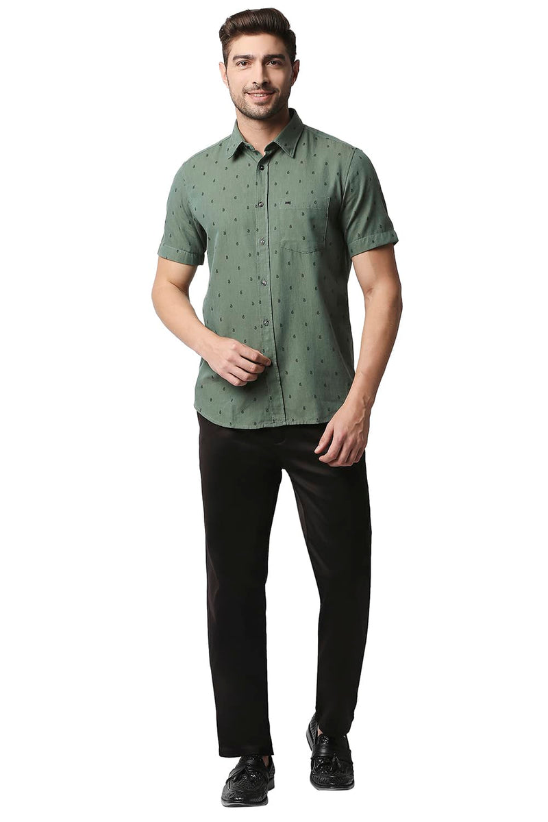 BASICS SLIM FIT MELANGE PRINTED HALFSLEEVES SHIRT