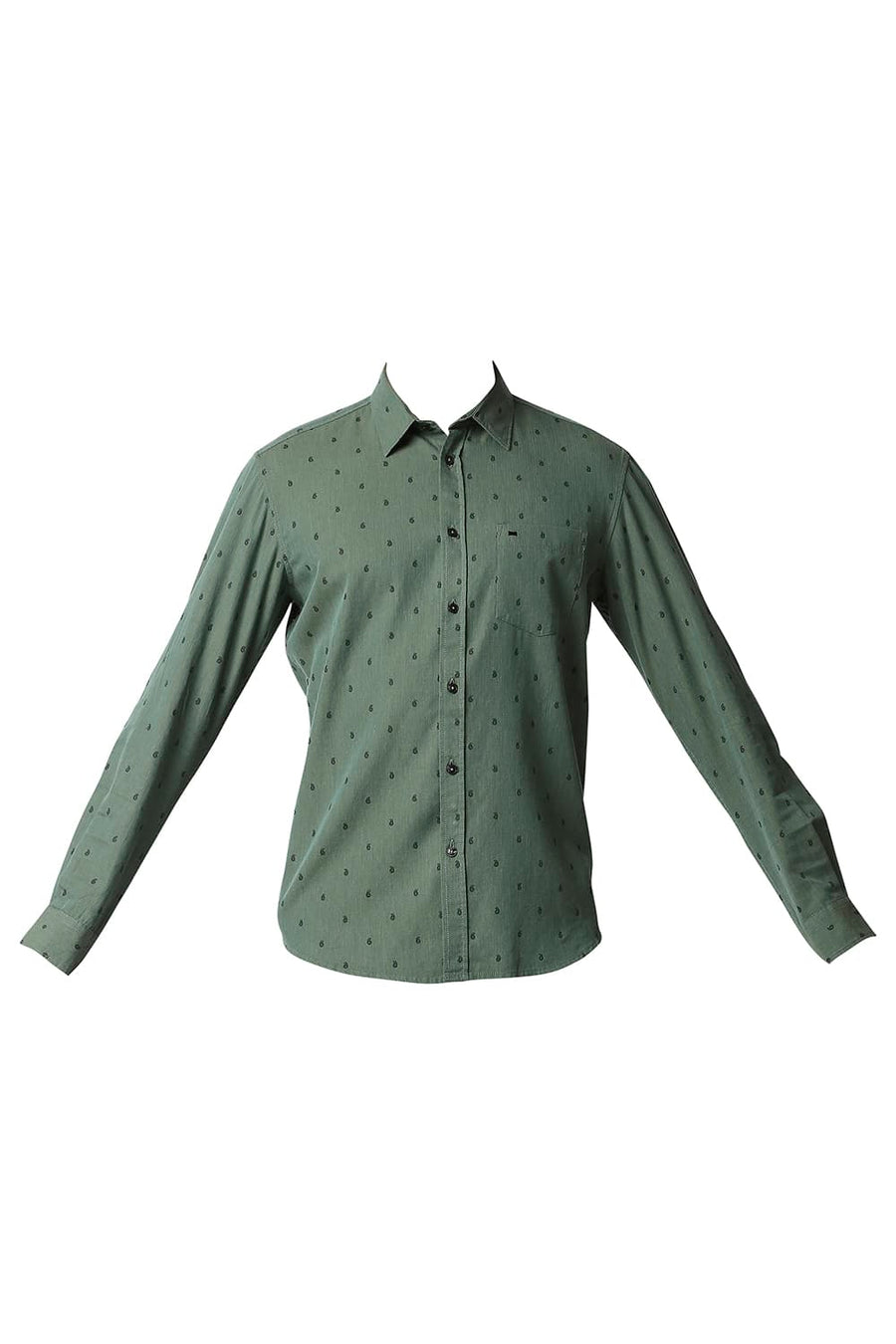 BASICS SLIM FIT SEA SPRAY GREEN MELANGE PRINTED SHIRT