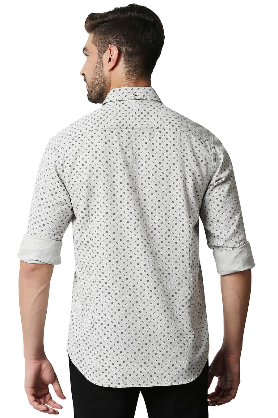 BASICS SLIM FIT ANTARCTICA GEY MELANGE PRINTED SHIRT