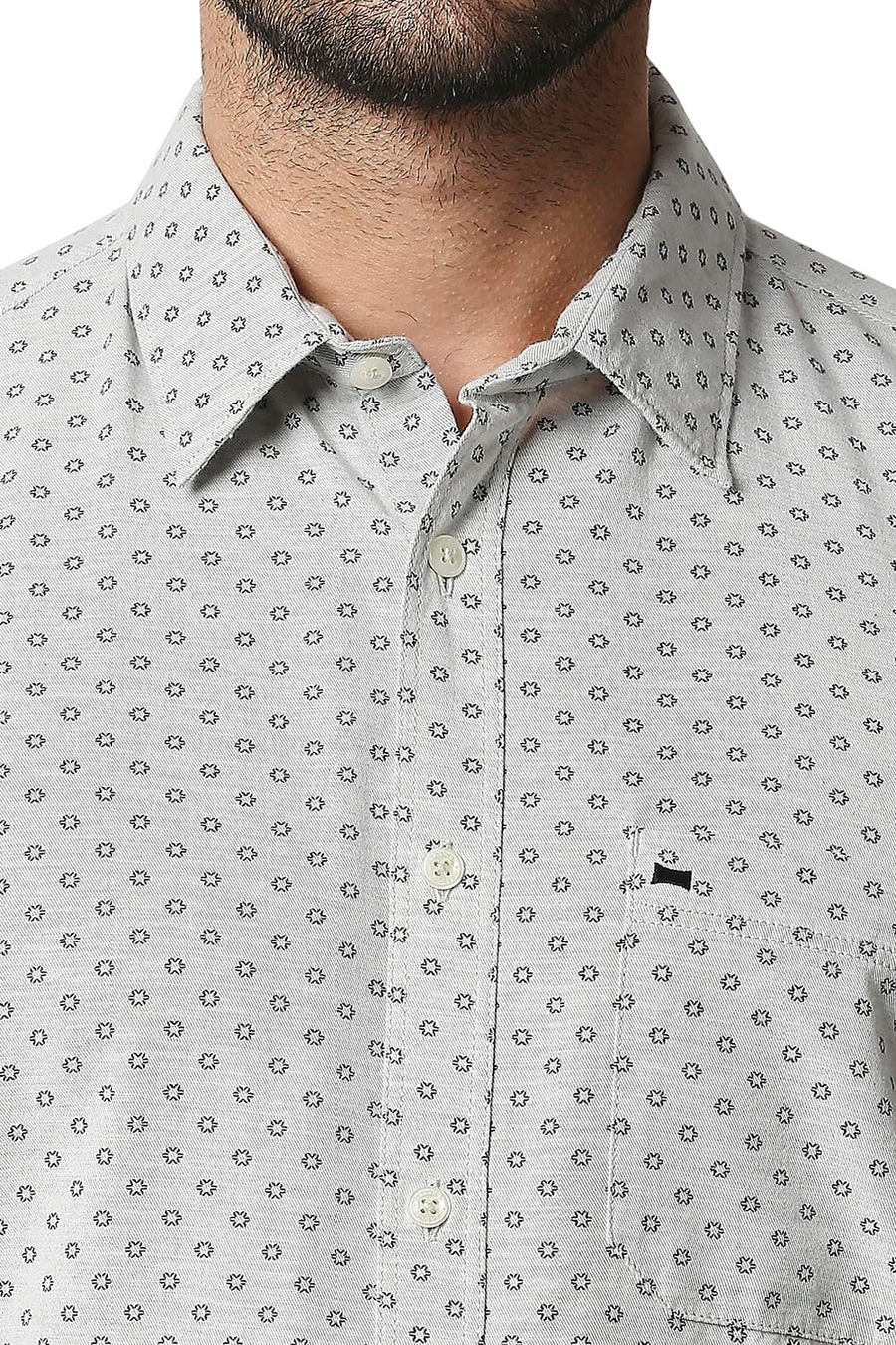 BASICS SLIM FIT ANTARCTICA GEY MELANGE PRINTED SHIRT