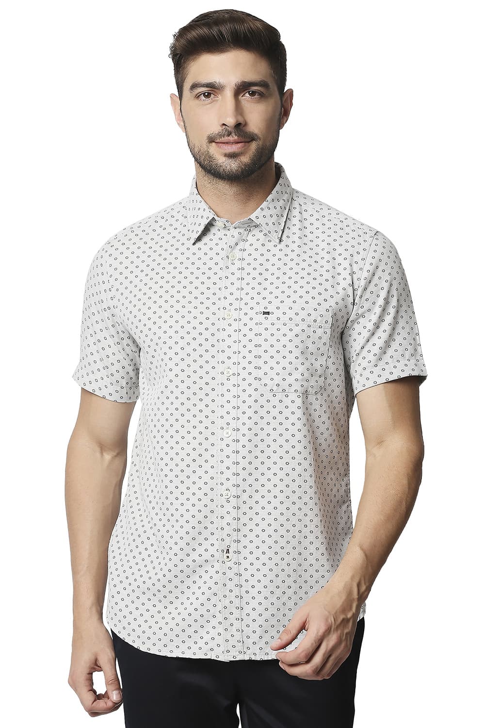 BASICS SLIM FIT MELANGE PRINTED SHIRT