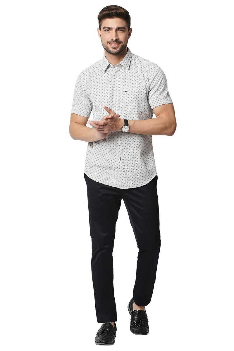 BASICS SLIM FIT MELANGE PRINTED HALFSLEEVES SHIRT