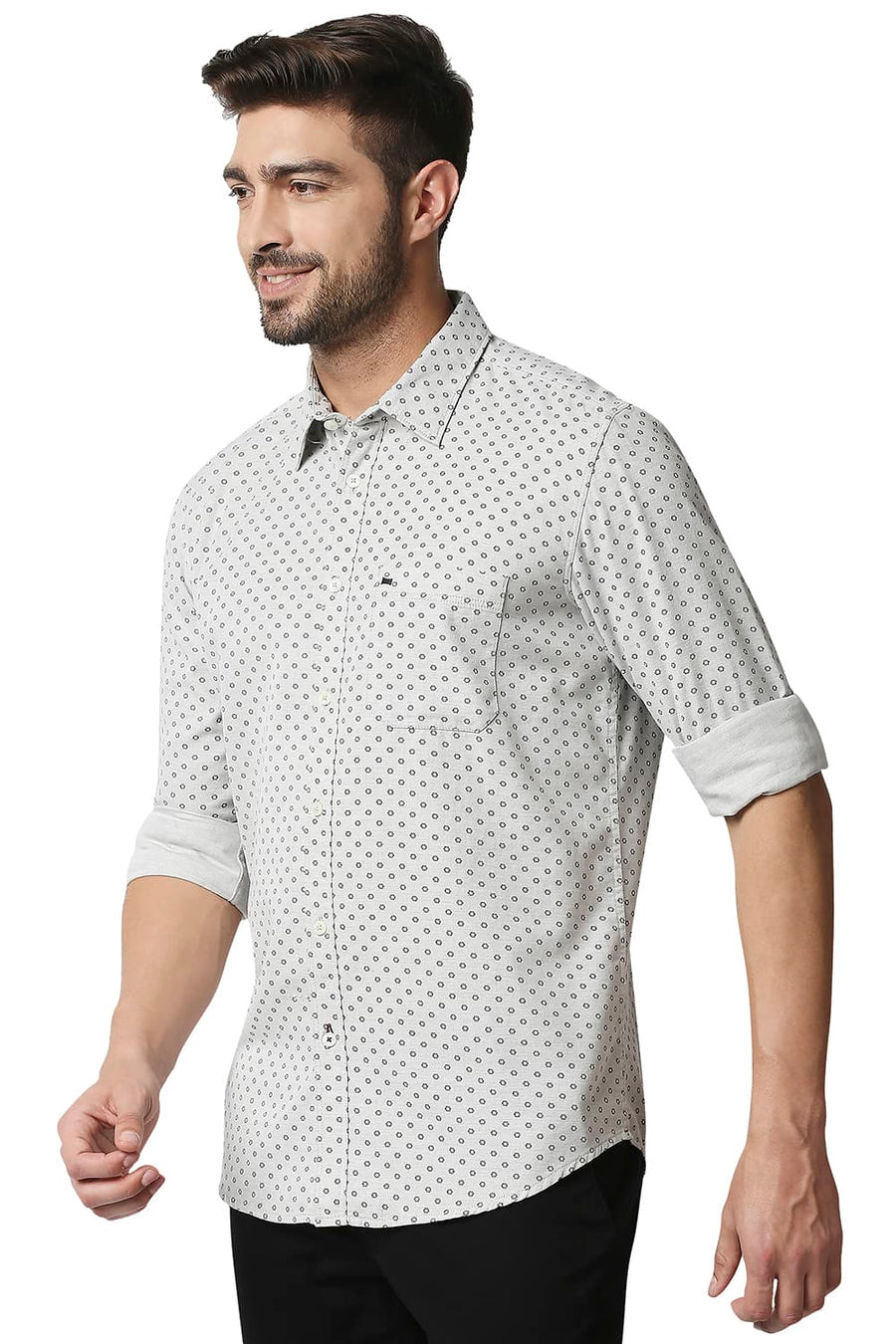 BASICS SLIM FIT ANTARCTICA GEY MELANGE PRINTED SHIRT