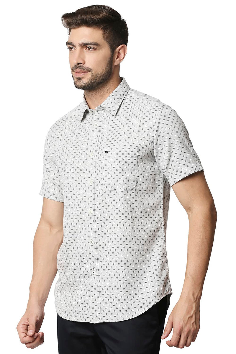 BASICS SLIM FIT MELANGE PRINTED HALFSLEEVES SHIRT