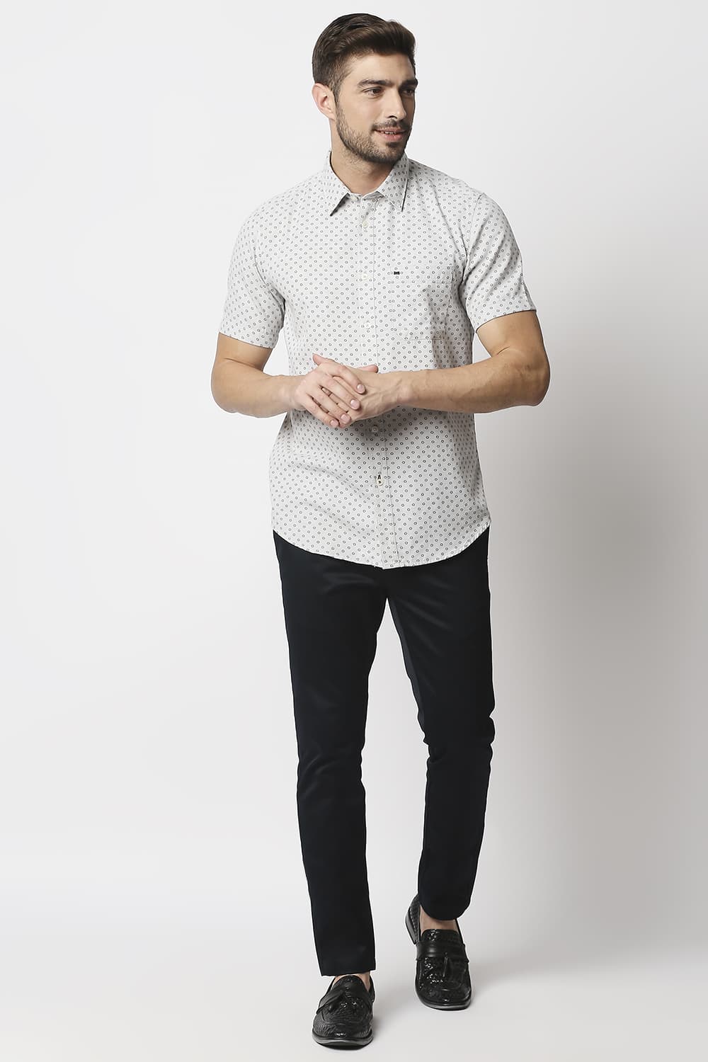 Slim Fit Melange Printed Halfsleeves Shirt