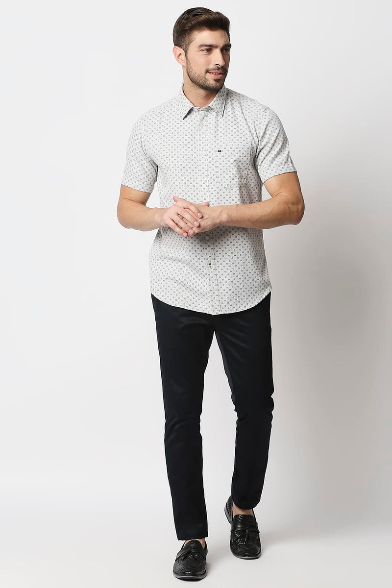 Slim Fit Melange Printed Halfsleeves Shirt