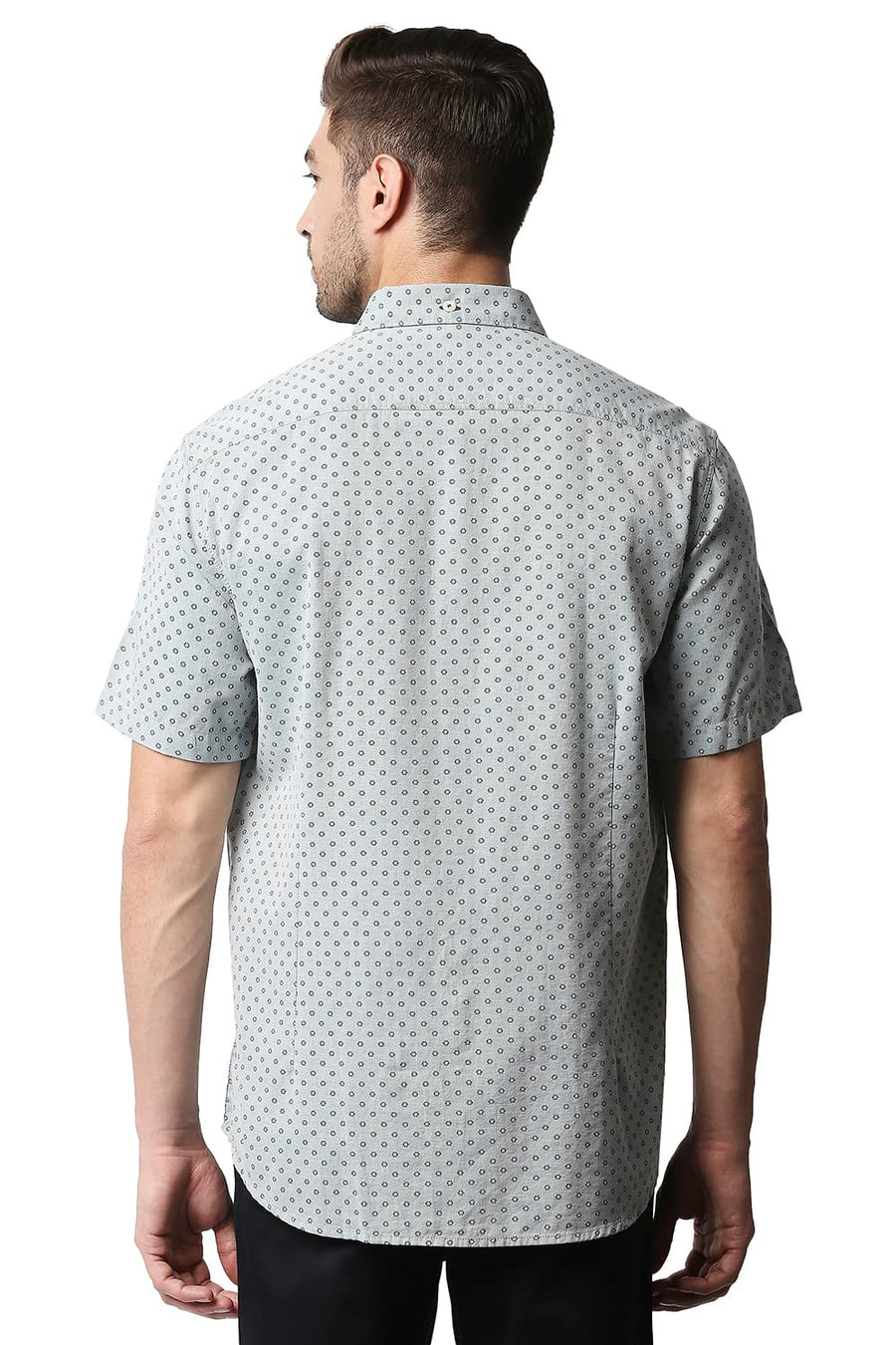 BASICS SLIM FIT SLATE GREY MELANGE PRINTED SHIRT