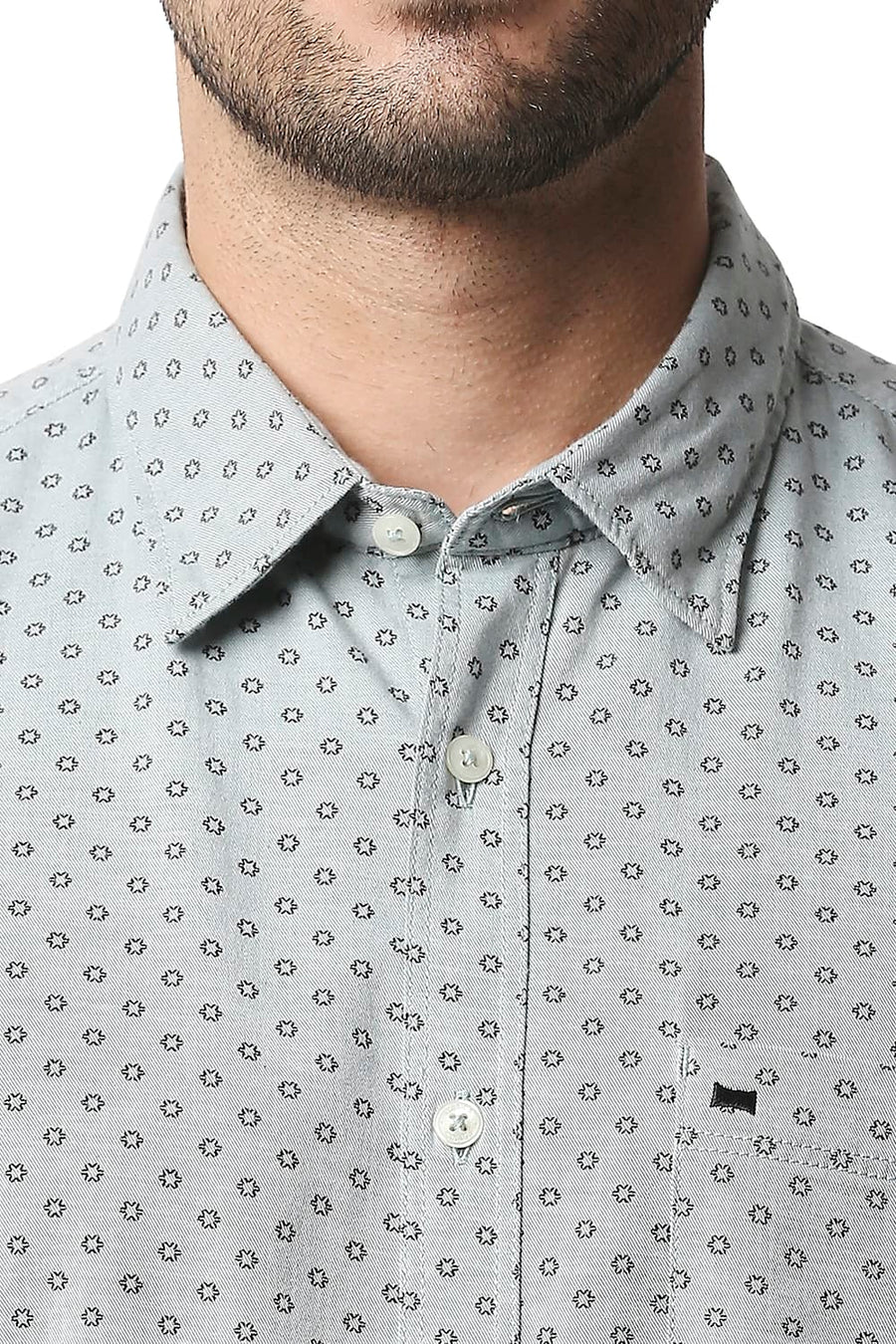 BASICS SLIM FIT SLATE GREY MELANGE PRINTED SHIRT