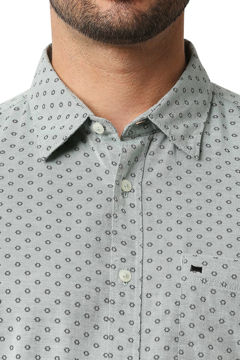 BASICS SLIM FIT MELANGE PRINTED HALFSLEEVES SHIRT