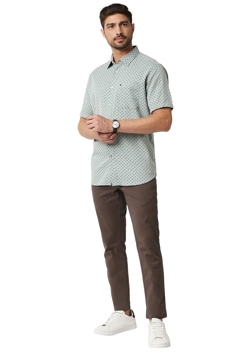 BASICS SLIM FIT MELANGE PRINTED HALFSLEEVES SHIRT