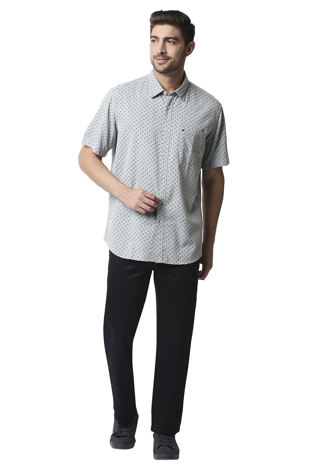 BASICS SLIM FIT MELANGE PRINTED SHIRT