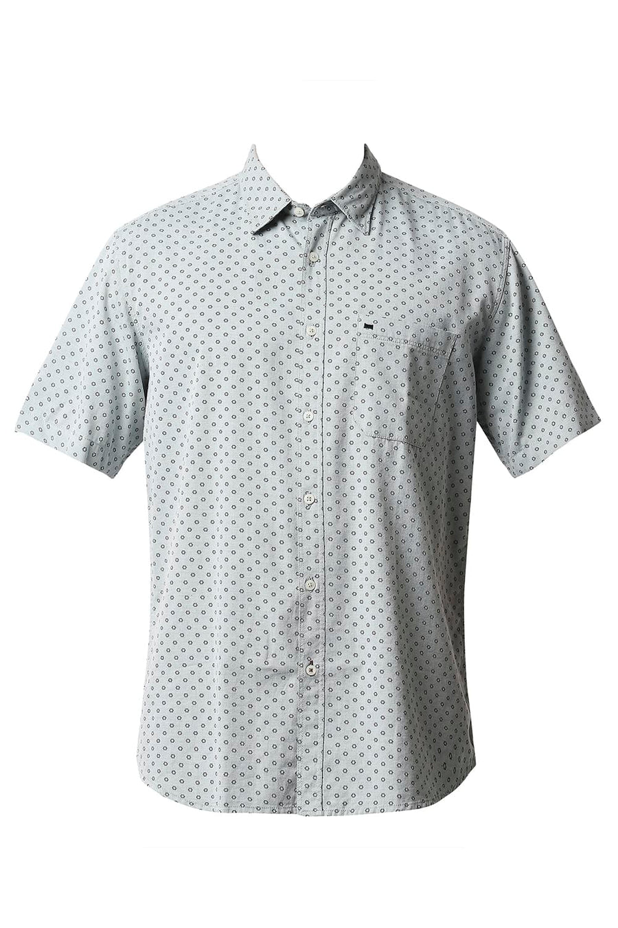 BASICS SLIM FIT SLATE GREY MELANGE PRINTED SHIRT