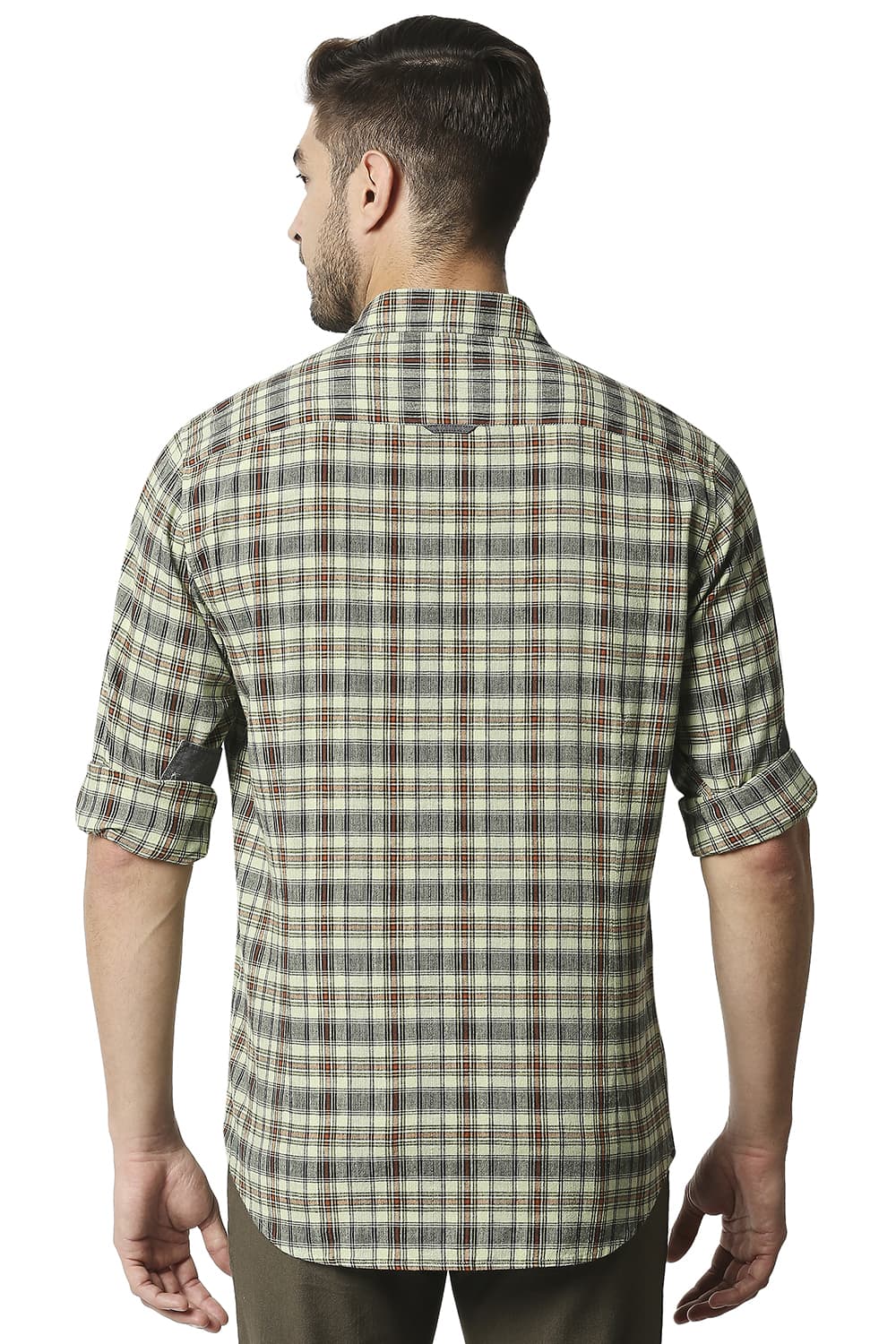 BASICS SLIM FIT COTTON JUTE CHECKS SHIRT