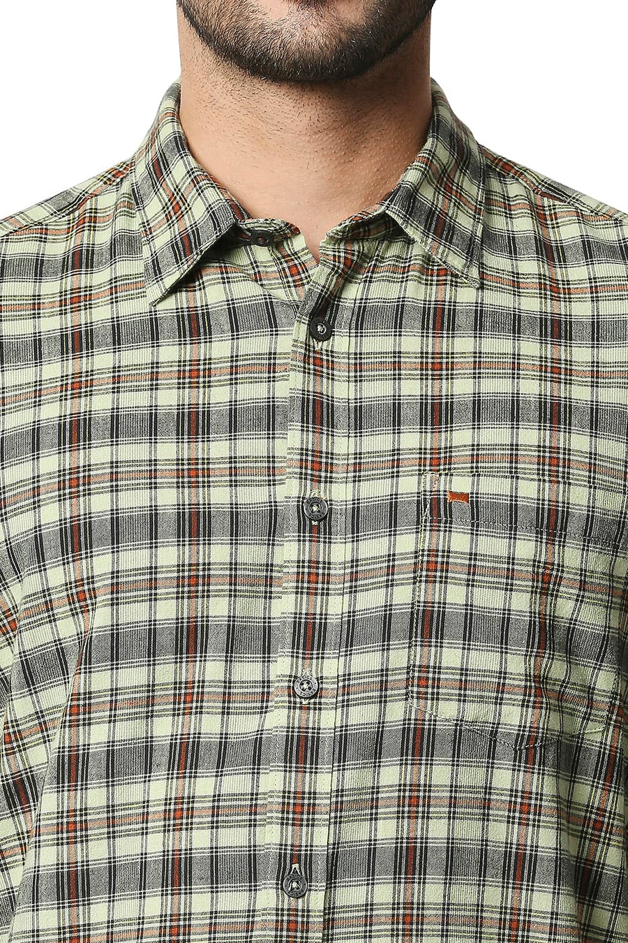BASICS SLIM FIT SEED LING GREEN COTTON JUTE CHECKS SHIRT