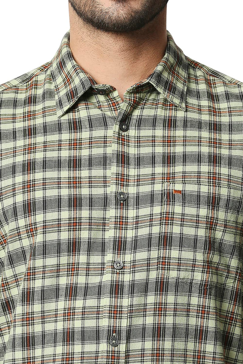 BASICS SLIM FIT COTTON JUTE CHECKS SHIRT