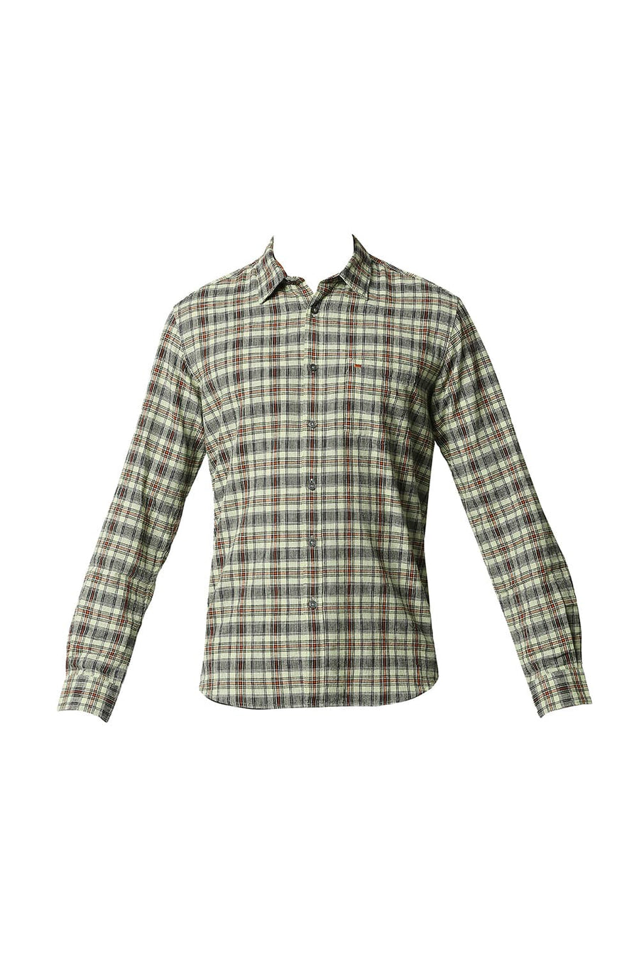 BASICS SLIM FIT SEED LING GREEN COTTON JUTE CHECKS SHIRT