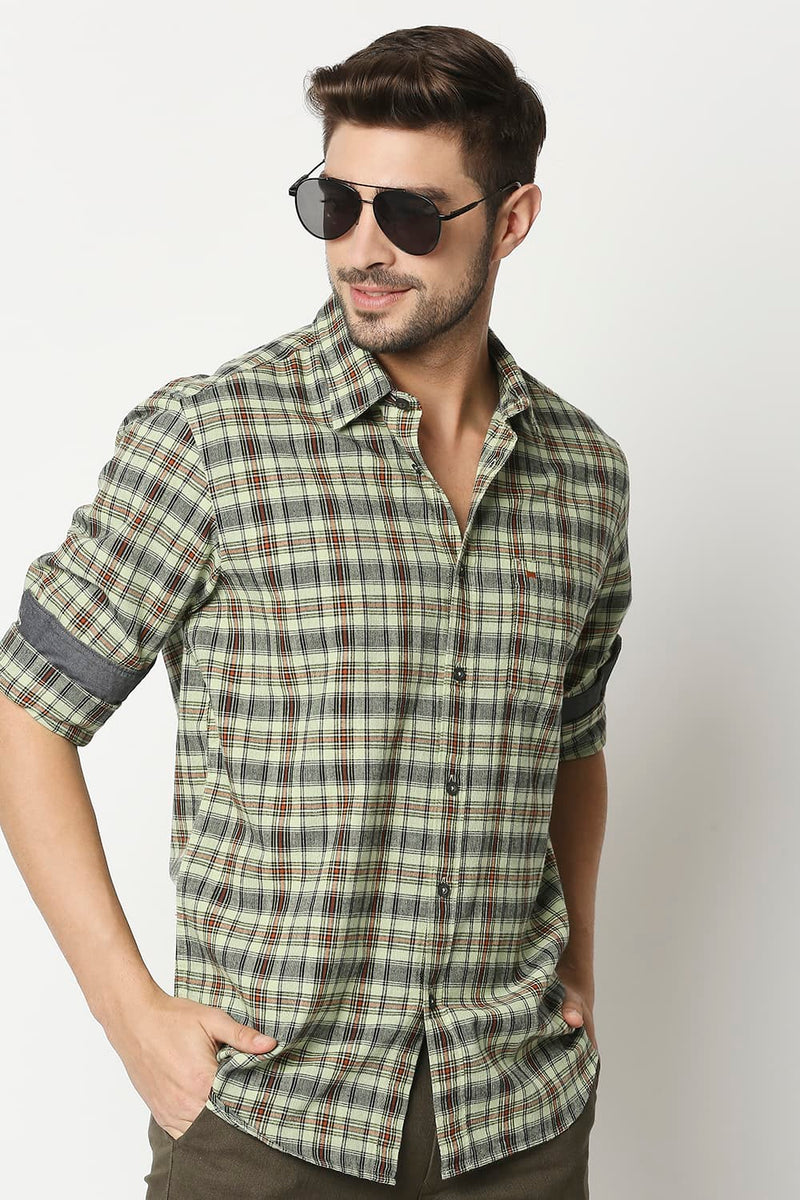 Slim Fit Cotton Jute Checks Shirt