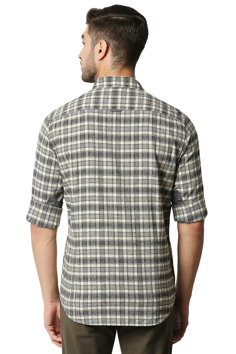 BASICS SLIM FIT COTTON JUTE CHECKS SHIRT